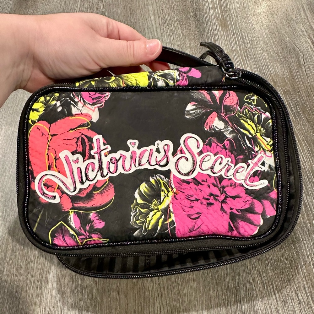 Victoria's Secret Black Floral Cosmetic Case
